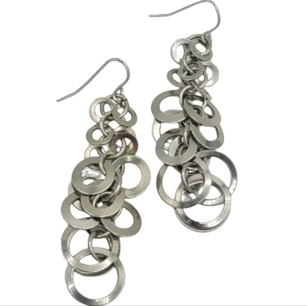 Silver tone Graduated Cascading Ring Chandelier Cluster Dangle Drop Earrings